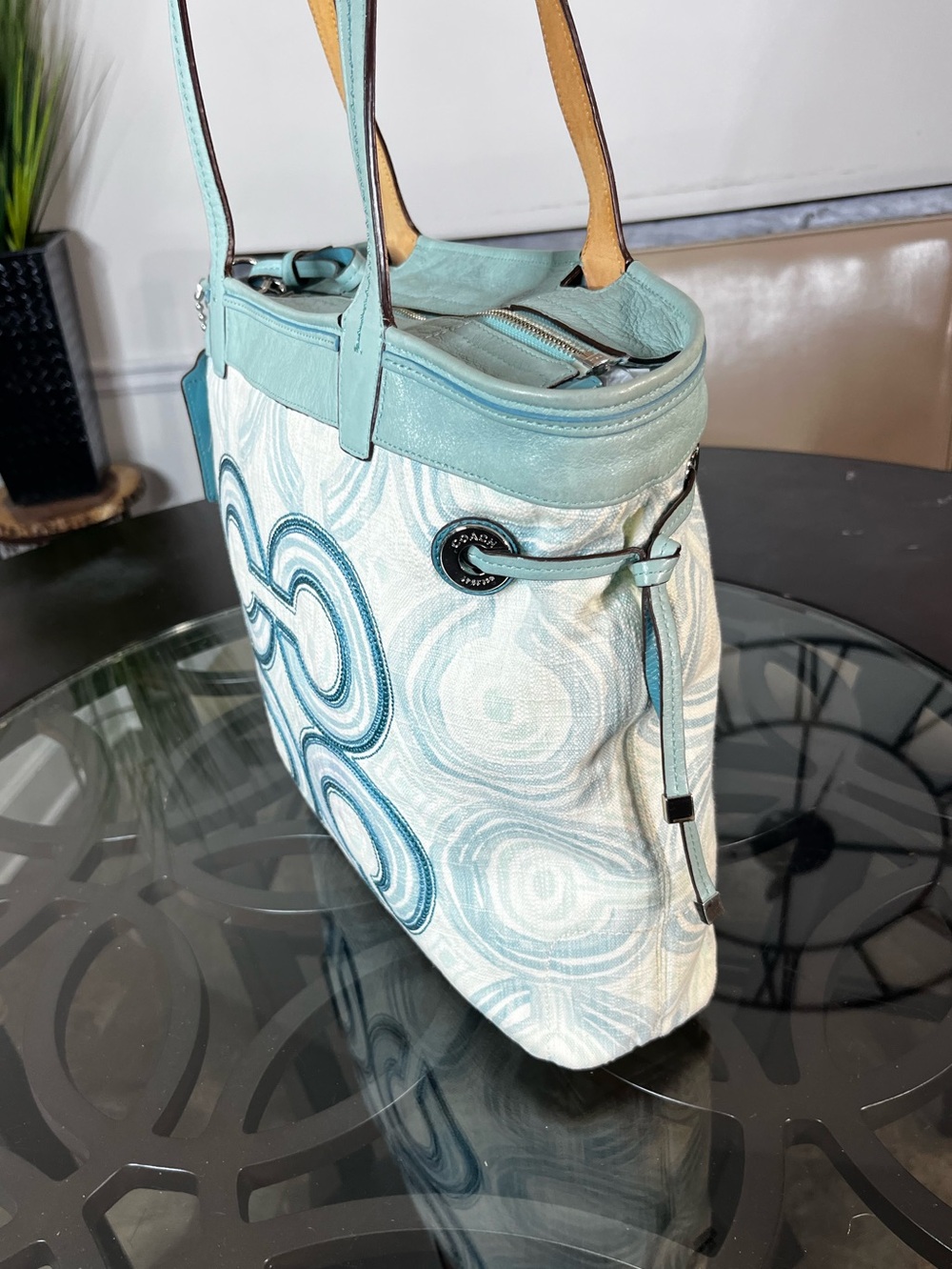 Coach Audrey Signature Op Art Swirl Canvas / Leather Tote Bag - Picture 3 of 8